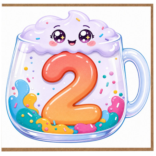 2nd Birthday Card, Cute Kawaii Mug Design