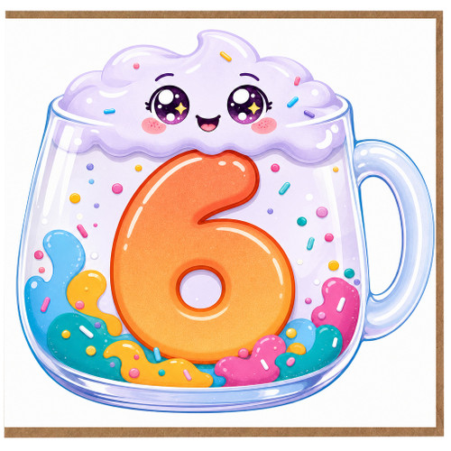 6th Birthday Card, Cute Kawaii Milkshake Mug Design