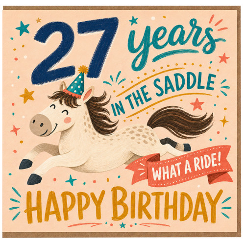 27th Birthday Card, 27 Years in the Saddle Horse Birthday Card