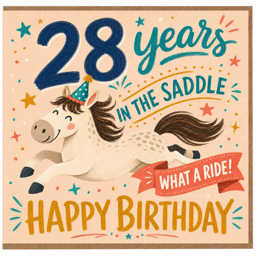 28th Birthday Card, 28 Years in the Saddle Happy Birthday Card, What a Ride Unicorn Birthday Card