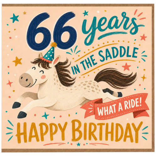 66th Birthday Card, 66 Years in the Saddle Happy Birthday Card