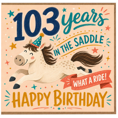 103rd Birthday Card, 103 Years in the Saddle Happy Birthday Card