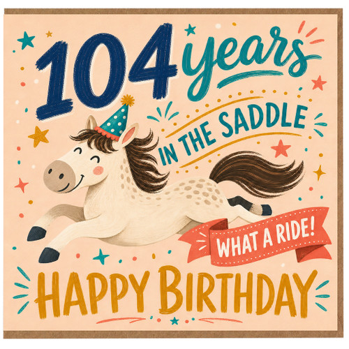 104th Birthday Card, Horse Birthday Card, Happy Birthday in the Saddle Card