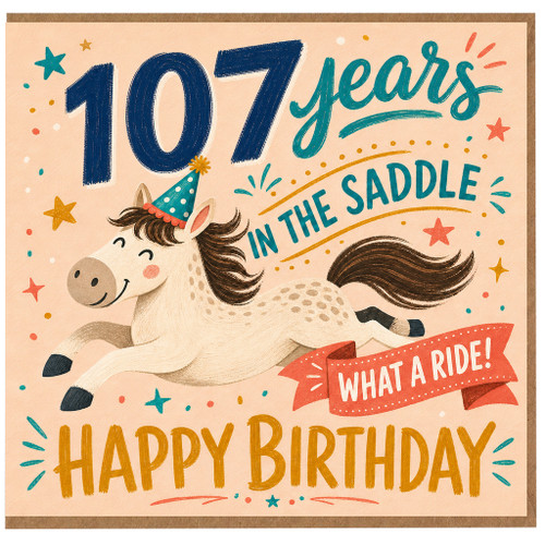 107th Birthday Card, Happy Birthday In The Saddle What A Ride Card