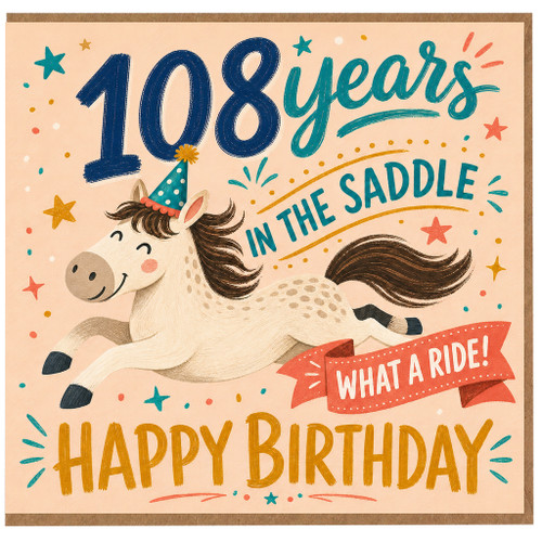 108th Birthday Card, 108 Years in the Saddle Pony Birthday Card