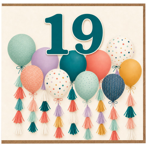 19th Birthday Card, Colourful Balloon Celebration Card