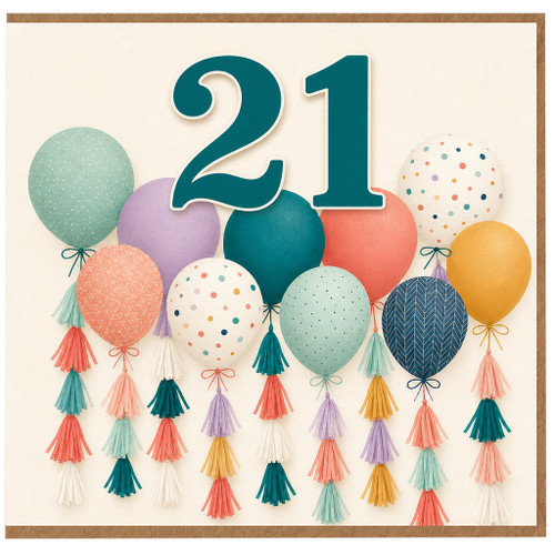 21st Birthday Card, Colourful Balloon Design