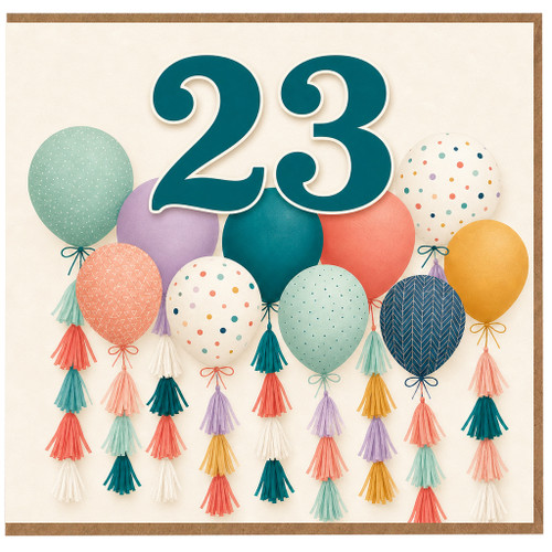 23rd Birthday Card, Colourful Balloon Design