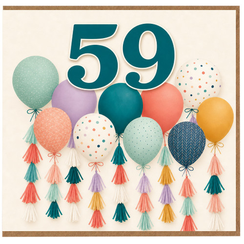 59th Birthday Card, Colourful Balloon Design Birthday Card