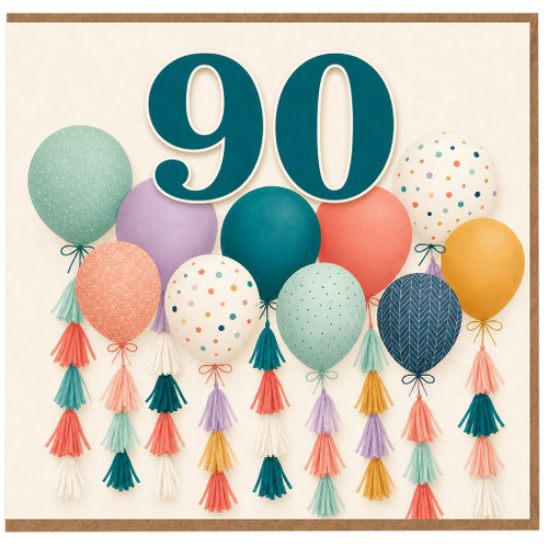 90th Birthday Card, Colourful Balloon Design