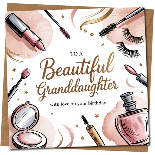 Granddaughter Birthday Card - To a Beautiful Granddaughter, 145mm x 145mm Square, Includes Kraft Envelope