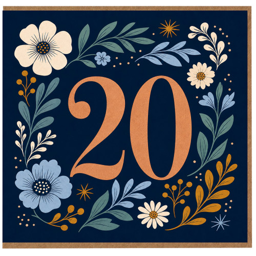 20th Birthday Card, Floral Number 20 Card