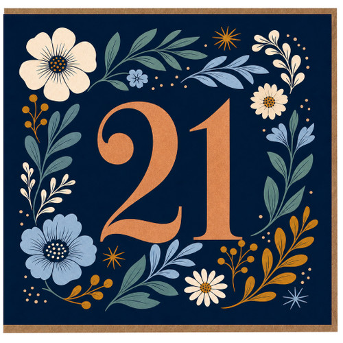21st Birthday Card, Floral Number 21 Birthday Card