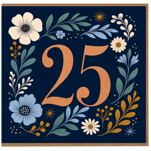 25th Birthday Card, Floral Number 25 Card