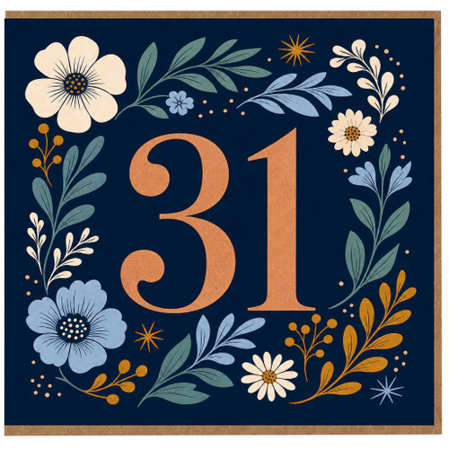 31st Birthday Card, Floral Number 31 Card