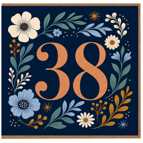 38th Birthday Card, Elegant Floral Botanical Design