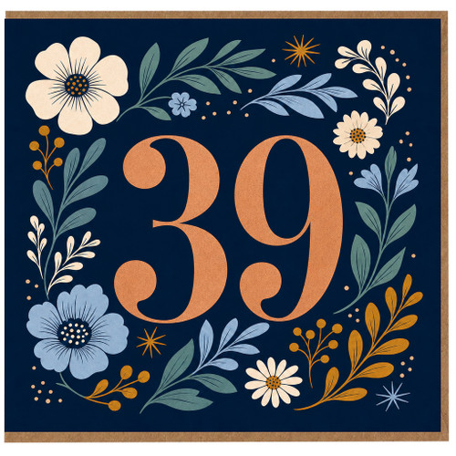 39th Birthday Card, Floral Number 39 Card