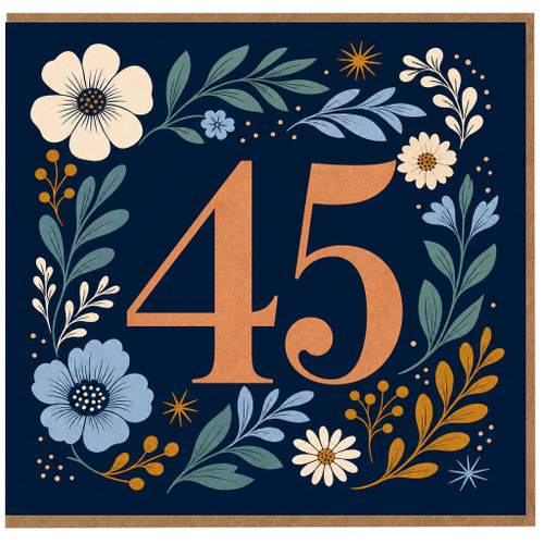45th Birthday Card, Floral Botanical Number 45 Card