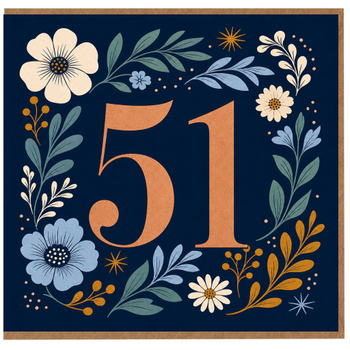 51st Birthday Card, Floral Number 51 Card