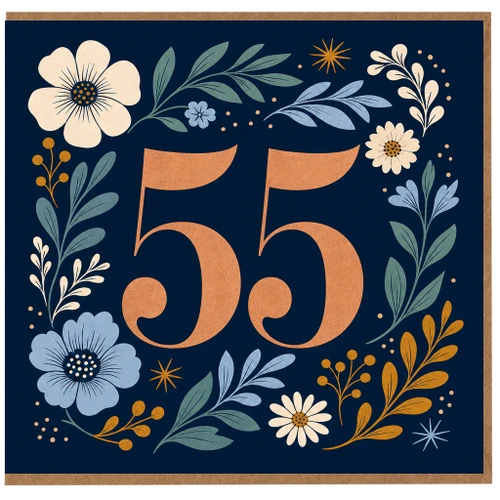 55th Birthday Card, Floral Number 55 Card