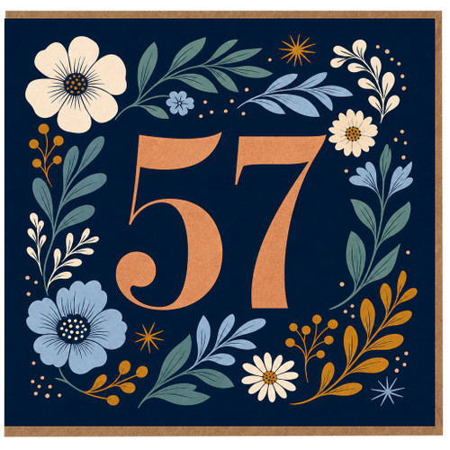 57th Birthday Card, Floral Number 57 Birthday Card