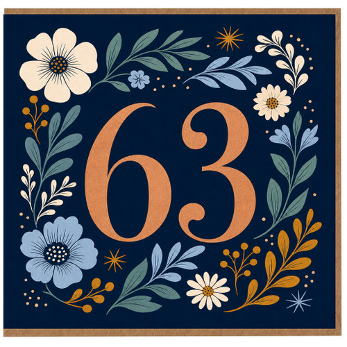 63rd Birthday Card, Floral Number 63 Birthday Card