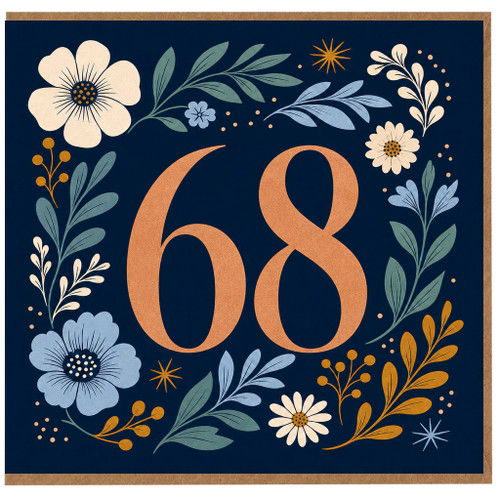 68th Birthday Card, Floral Number 68 Card