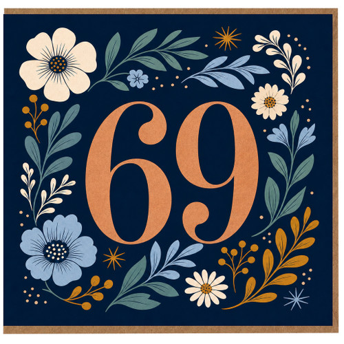 69th Birthday Card, Floral Number 69 Card