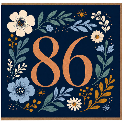 86th Birthday Card, Floral Number 86 Card