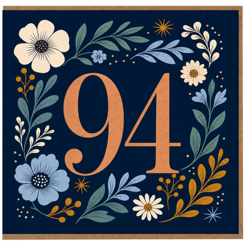 94th Birthday Card, Floral Number 94 Card
