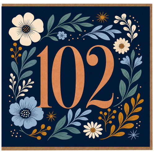 102nd Birthday Card, Floral 102 Birthday Card
