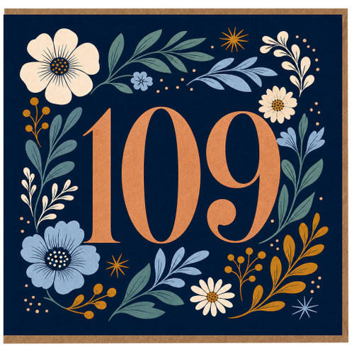 109th Birthday Card, Floral Number 109 Card