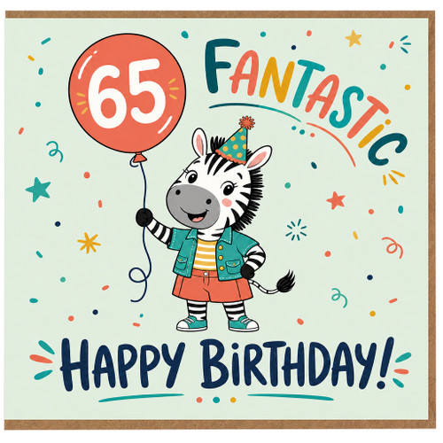 65th Birthday Card, Fantastic Happy Birthday Zebra Card