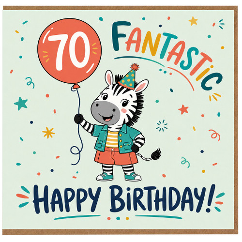 70th Birthday Card, Zebra Happy Birthday Card