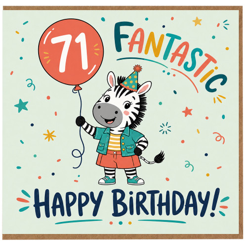 71st Birthday Card, Funny Zebra Birthday Card, Happy Birthday Card