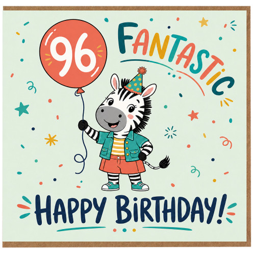96th Birthday Card, Fantastic Happy Birthday Zebra Design