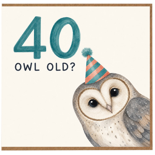 40th Birthday Card, 40 Owl Old? Cute Owl Party Hat Card