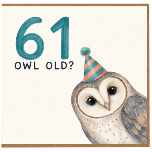 61st Birthday Card, Owl Old Funny Owl Birthday Card