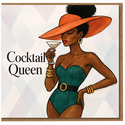 Cocktail Queen Birthday Card - Glam Fashion Illustration with Martini - Fun Sassy Card for Her - Blank Inside