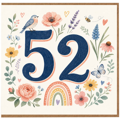 52nd Birthday Card, Floral Number 52 Card
