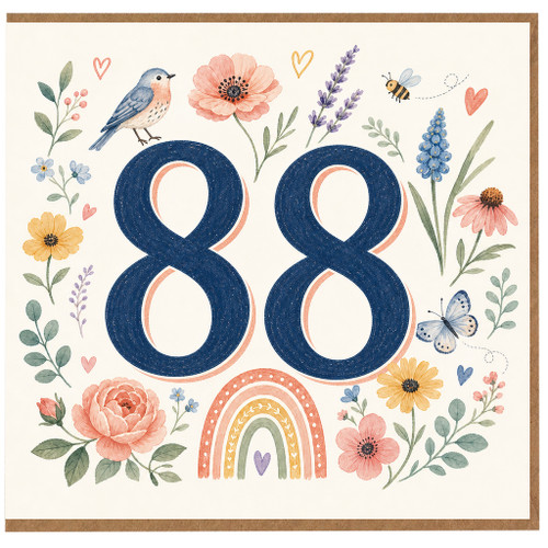 88th Birthday Card, Floral Number 88 Birthday Card