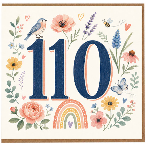 110th Birthday Card, Floral Watercolour Design