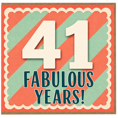 41st Birthday Card, Fabulous 41 Years Retro Striped Design