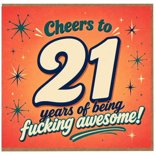 21st Birthday Card, Cheers to 21 Years of Being Fucking Awesome Retro Birthday Card