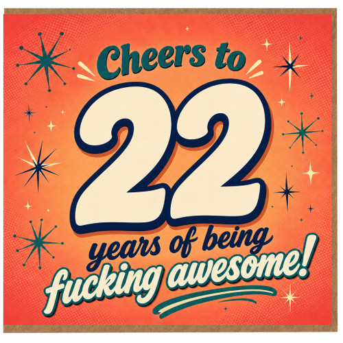 22nd Birthday Card, 22 Years of Being Awesome Retro Birthday Card