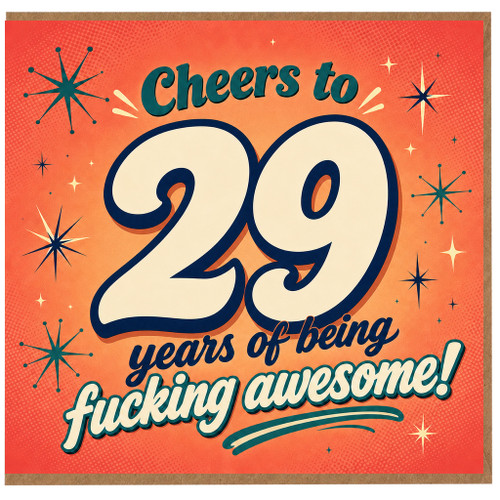 29th Birthday Card, Cheers to 29 Years of Being Awesome Funny Retro Birthday Card