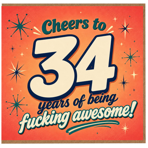 34th Birthday Card, Cheers to 34 Years of Being Awesome Card