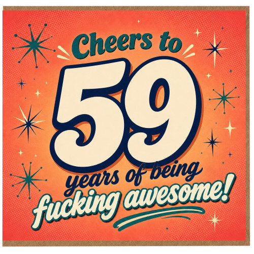 59th Birthday Card, Cheers to 59 Years of Being Fucking Awesome Retro Card