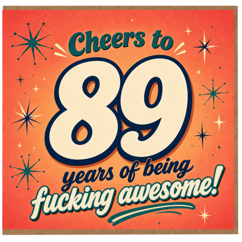 89th Birthday Card, Cheers to 89 Years of Being Awesome Retro Birthday Card