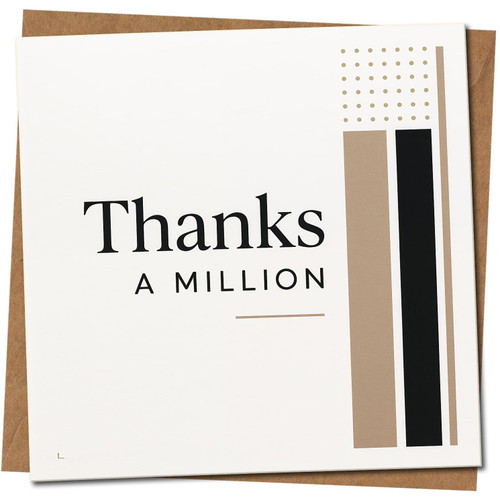 Thanks a Million Thank You Card - Minimalist Geometric Design, 145mm x 145mm Square, Kraft, Includes Kraft Envelope